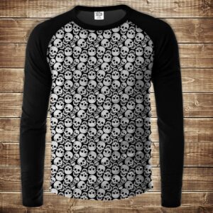 Лонгслив-реглан з 3D принтом- Sculls white ВСІ Розміри Преміум тканина