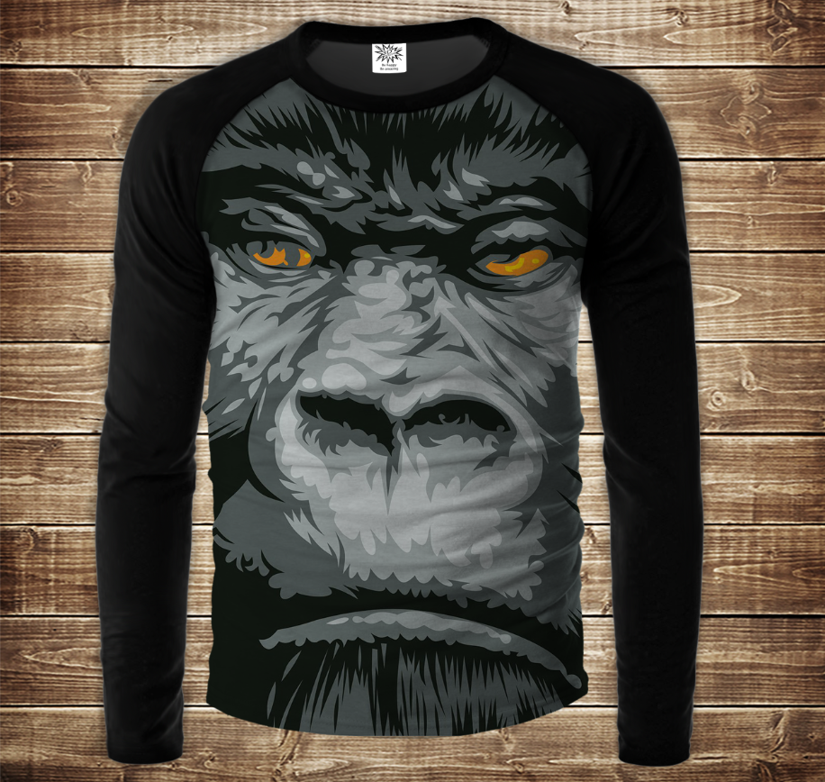 Лонгслив-реглан з 3D принтом- Горилла 1 ВСІ Розміри Преміум тканина