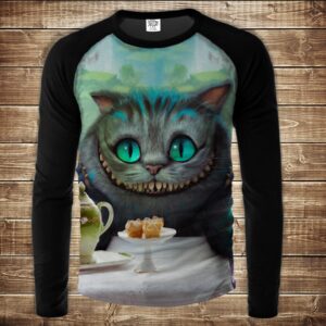 Лонгслив-реглан з 3D принтом-Чаювання Чешира ВСІ Розміри Преміум тканина