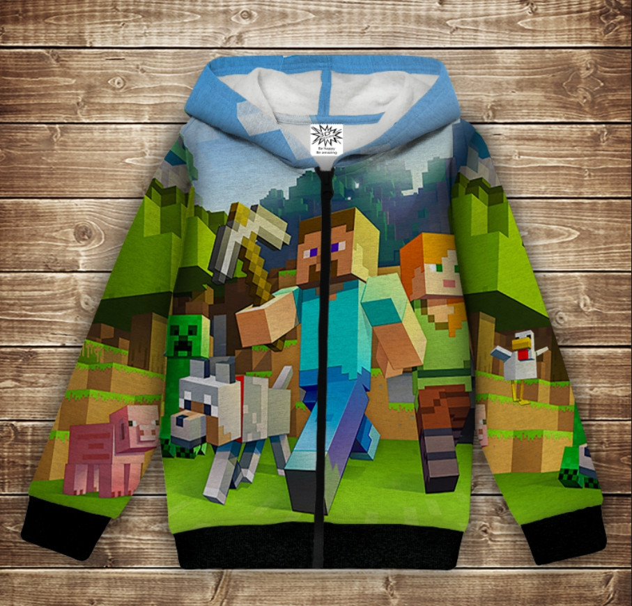 Худі з капюшоном і принтом 3D Minecraft / Майнкрафт ВСІ Розміри Преміум тканина