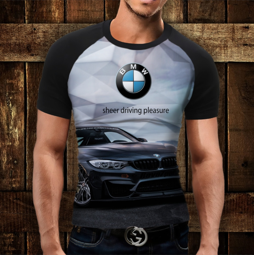 Футболка-реглан з 3D принтом BMW-2 ВСІ Розміри Преміум тканина