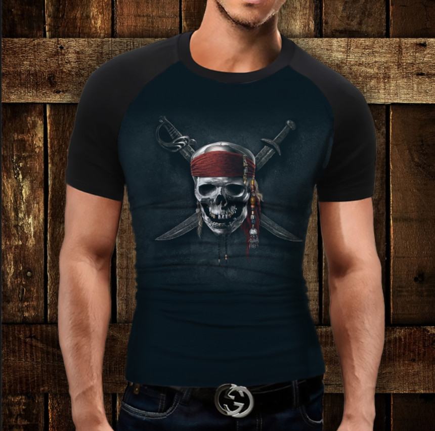 Футболка-реглан з 3D принтом Веселий роджер ВСІ Розміри Преміум тканина