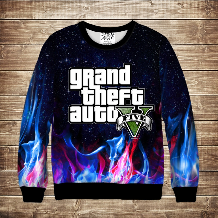 Світшот з 3D принтом Grand Theft Auto Fire & Space ВСІ Розміри Преміум тканина