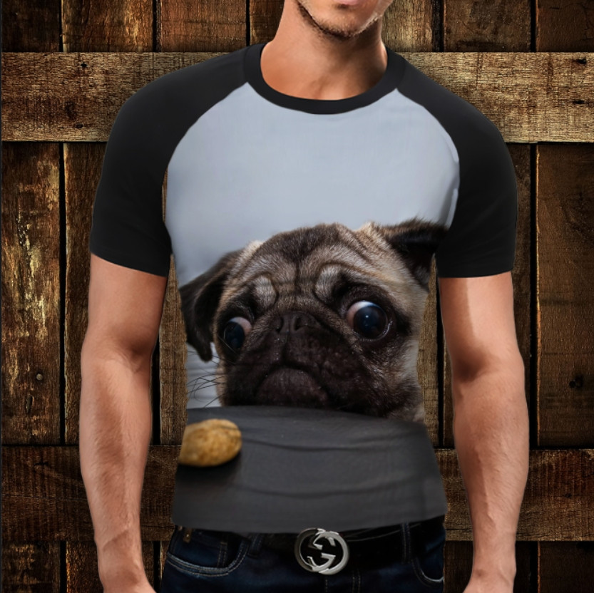 Футболка-реглан з 3D принтом Мопс і печенюшка ВСІ Розміри Преміум тканина