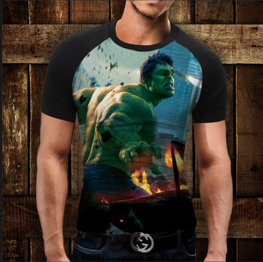 Футболка-реглан з 3D принтом Могутній Халк ВСІ Розміри Преміум тканина
