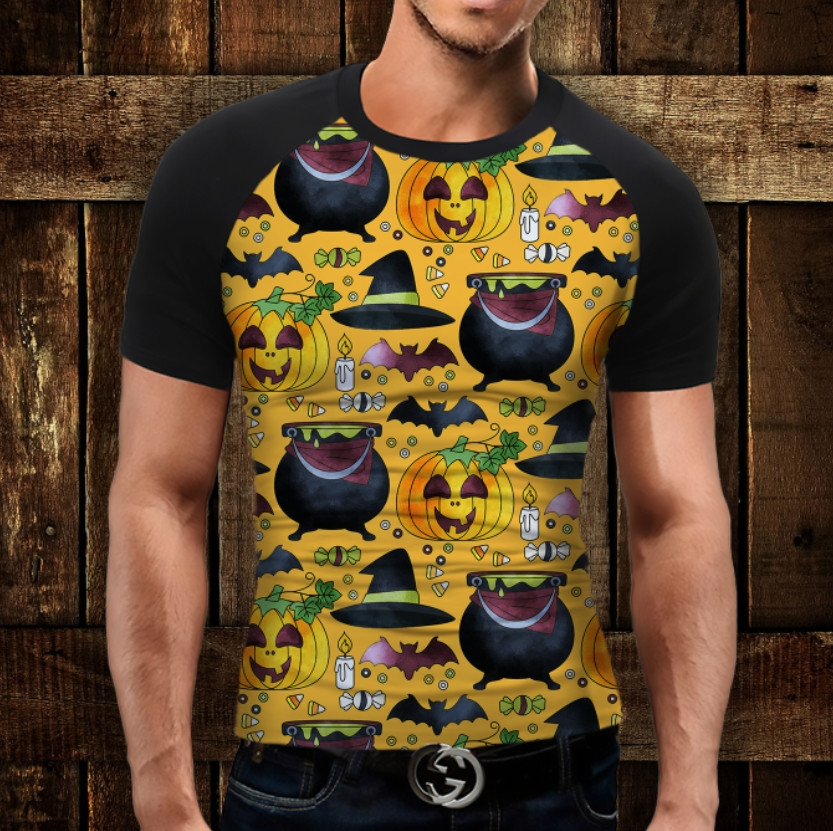 Футболка-реглан з 3D принтом Хеловін. Гарбузи шляпи ВСІ Розміри Преміум тканина