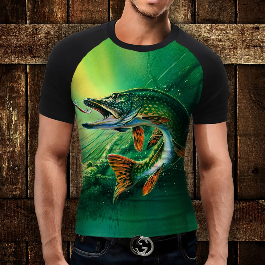 Футболка-реглан з 3D принтом Щука ВСІ Розміри Преміум тканина