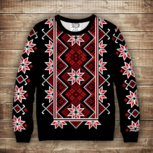 Світшот з принтом Вишиванка червонана чорному фоні ВСІ Розміри Преміум тканина