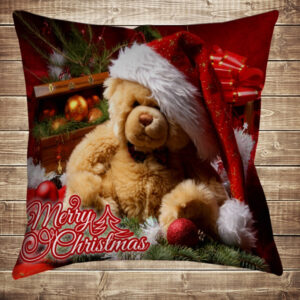 Подушка з новорічним принтом Різдвяний ведмедик Тедді