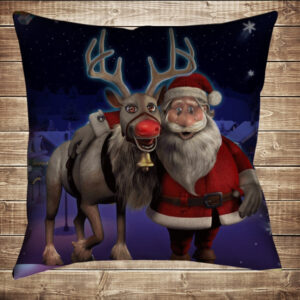 Подушка з новорічним принтом Санта з новорічним оленем