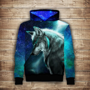 Толстівка кенгуру з капюшоном з 3D принтом Wolf Cosmic Neon ВСІ Розміри Преміум тканина