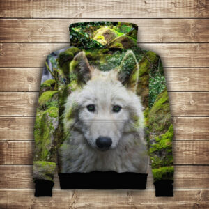 Толстівка кенгуру з капюшоном з 3D принтом Білий вовк ВСІ Розміри Преміум тканина