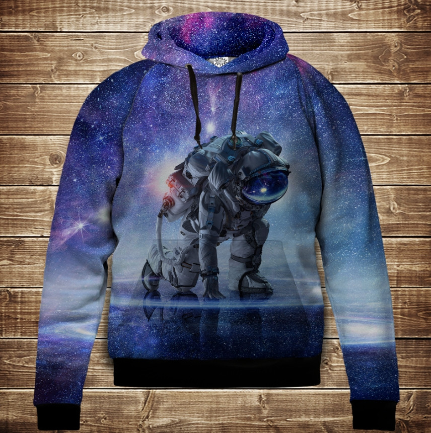 Толстівка кенгуру з капюшоном з 3D принтом Космонавт ВСІ Розміри Преміум тканина