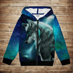 Худі теплий з 3Д принтом Wolf Cosmic Neon. Дорослі і Дитячі розміри ВСІ Розміри Преміум тканина