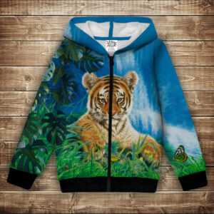Худі теплий з 3Д принтом Тигр на природі . Дорослі і Дитячі розміри ВСІ Розміри Преміум тканина