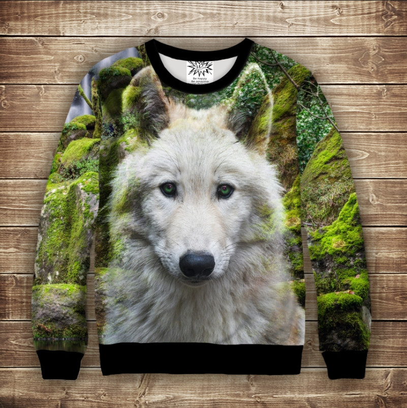 Світшот з принтом Білий вовк. Дорослі і Дитячі розміри ВСІ Розміри Преміум тканина