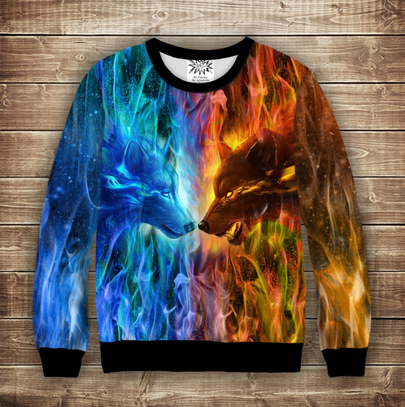 Світшот з принтом Wolf Colour Fire. Дорослі і Дитячі розміри ВСІ Розміри Преміум тканина