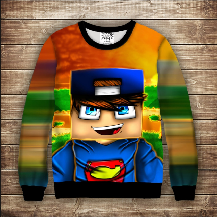 Світшот з принтом 3D Minecraft / Майнкрафт Стів. Дитячі і дорослі розміри ВСІ Розміри Преміум тканина