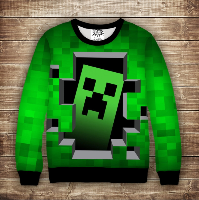 Світшот з принтом 3D Minecraft Big Creeper Дитячі і дорослі розміри ВСІ Розміри Преміум тканина