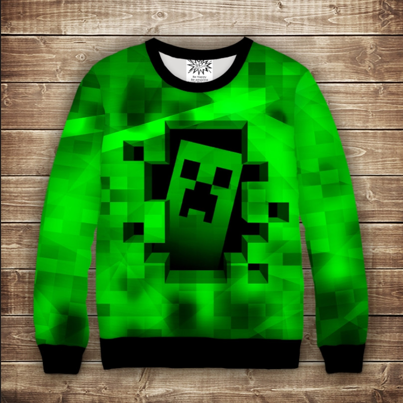 Світшот з принтом 3D Minecraft Зелений Кріпер Дитячі і дорослі розміри ВСІ Розміри Преміум тканина
