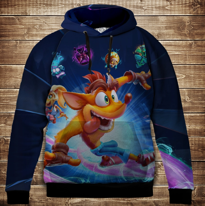 Толстівка з капюшоном і принтом 3D Crash Bandicoot 4 ВСІ Розміри Преміум тканина