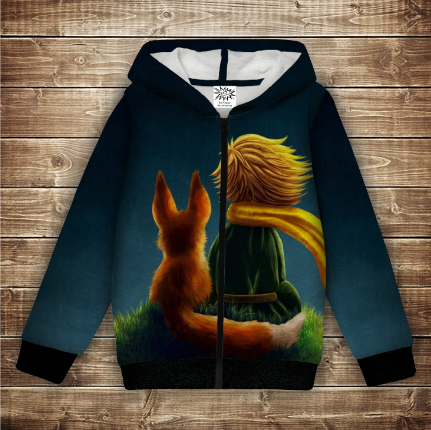 Худі теплий з 3Д принтом Маленький принц і Лис на пагорбі. Дорослі і Дитячі розміри. ВСІ Розміри Преміум тканина