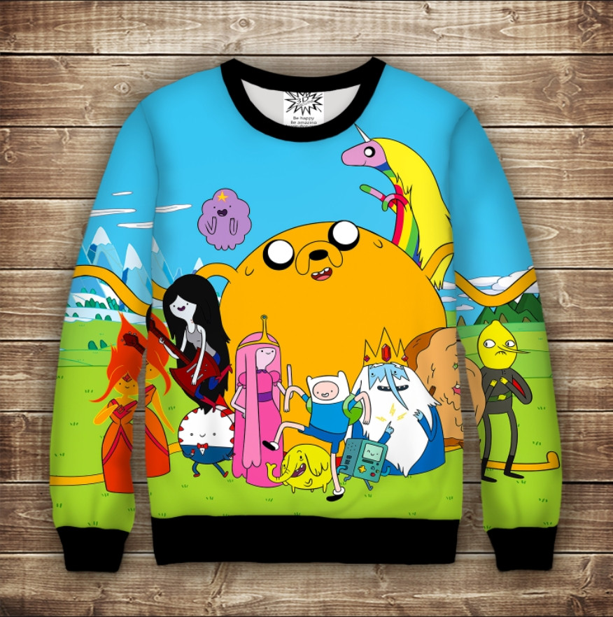 Світшот с принтом Adventure time / Час пригод Щастя Дорослі і Дитячі розміри ВСІ Розміри Преміум тканина