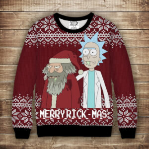 Свитшот с 3D принтом Рождественские Рик и Морти со снежинками. Взрослые и детские размеры ВСІ Розміри Преміум тканина