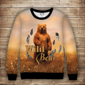 Світшот з 3D принтом на тему Дикий ведмедик Дорослі та дитячі розміри ВСІ Розміри Преміум тканина
