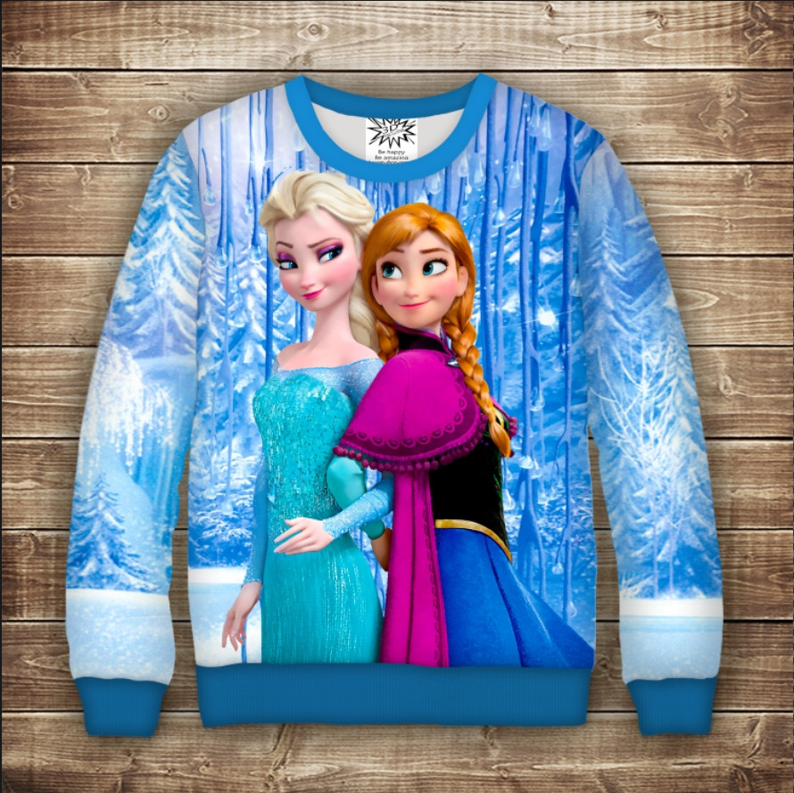 Світшот з принтом Frozen / Холодне Серце-Анна і Ельза біля водоспаду. Дорослі і Дитячі розміри ВСІ Розміри Преміум тканина