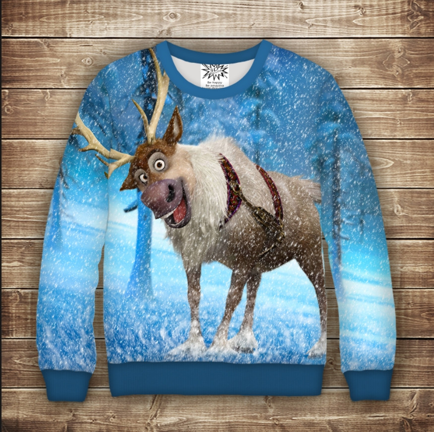 Світшот з принтом Frozen / Холодне Серце-Свен в лісі. Дорослі і Дитячі розміри ВСІ Розміри Преміум тканина