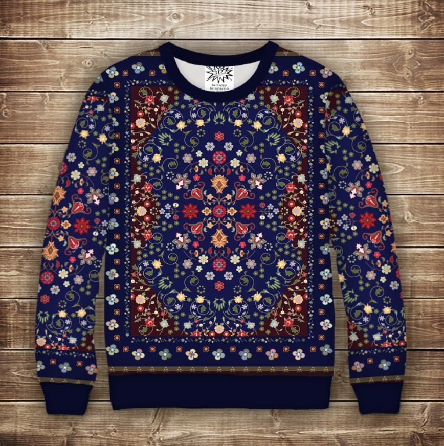 Світшот з принтом Килим (синій квітковий № 20.) Дорослі і Дитячі розміри ВСІ Розміри Преміум тканина