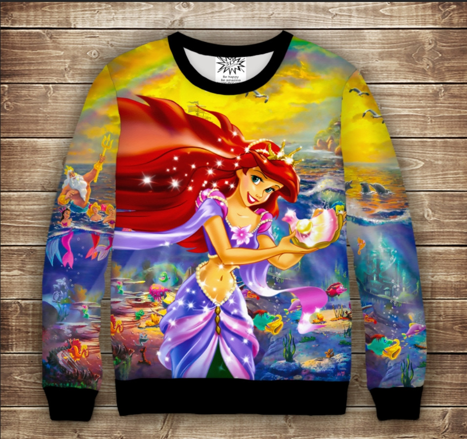 Світшот з принтом Принцеса Русалочка Аріель Дитячі і дорослі розміри ВСІ Розміри Преміум тканина