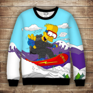 Світшот з принтом на тему Сімпсон на скейті в горах зимою. Дорослі і Дитячі розміри ВСІ Розміри Преміум тканина