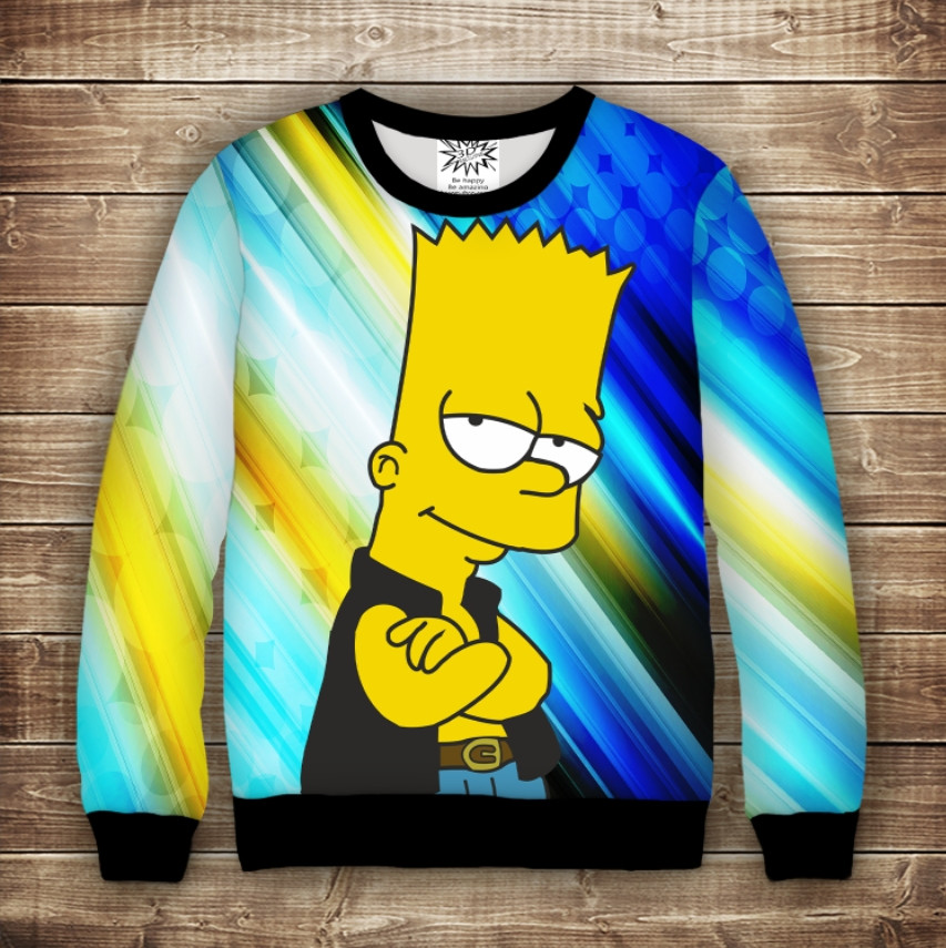 Світшот з 3D принтом на тему BART SIMPSON Дорослі і Дитячі розміри ВСІ Розміри Преміум тканина