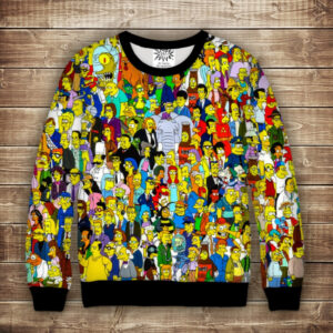 Світшот з 3D принтом на тему: Всі Симпсони Дорослі і Дитячі розміри ВСІ Розміри Преміум тканина