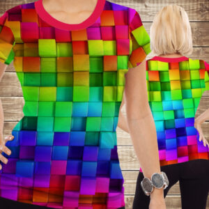 Футболка з 3D принтом на тему Кольорові Кубіки. Дорослі і Дитячі розміри ВСІ Розміри Преміум тканина