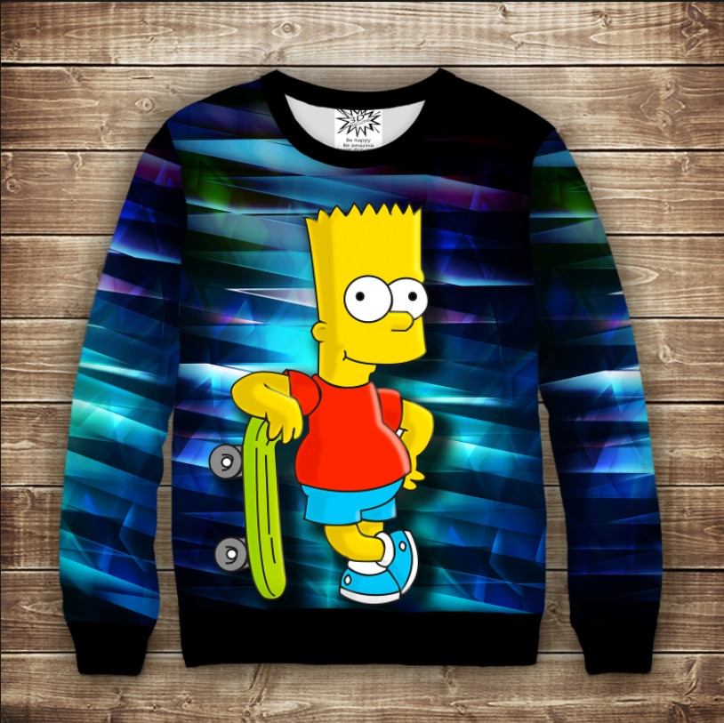 Світшот з принтом Барт Сімпсон і скейт Дорослі і Дитячі розміри ВСІ Розміри Преміум тканина