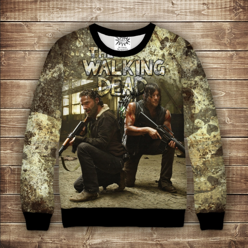 Світшот з 3D принтом на тему Рік і Дерілл Walking Dead ВСІ Розміри Преміум тканина