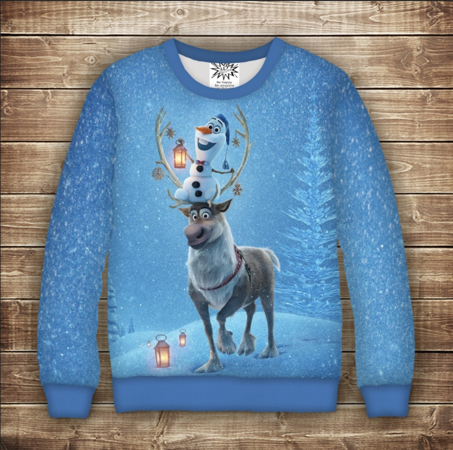 Світшот з 3D принтом на тему Холодне серце Свен і Олаф Дорослі та дитячі розміри ВСІ Розміри Преміум тканина