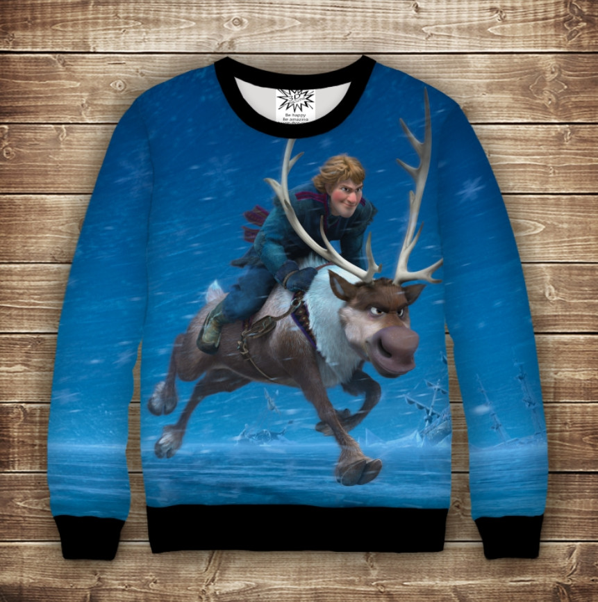 Світшот з 3D принтом на тему Холодне Серце Кристоф і Свен Дорослі та дитячі розміри ВСІ Розміри Преміум тканина