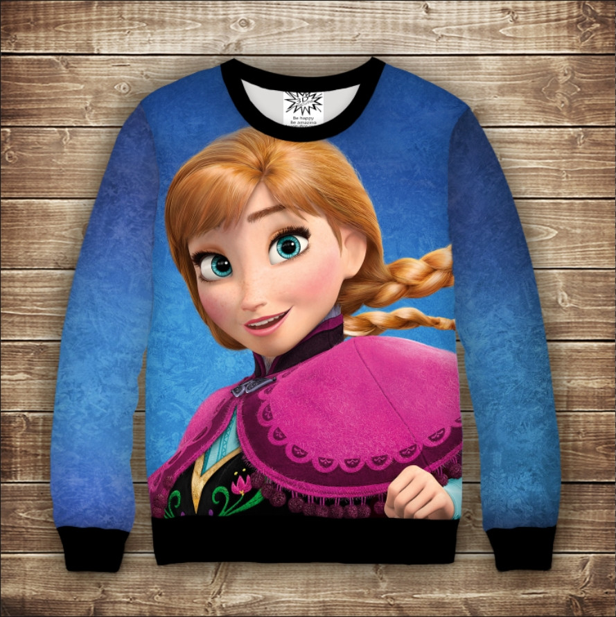 Світшот з 3D принтом на тему Холодне серце Анна в рожевому Дорослі та дитячі розміри ВСІ Розміри Преміум тканина