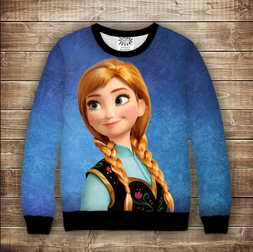 Світшот з 3D принтом на тему Холодне Серце Анна Дорослі та дитячі розміри ВСІ Розміри Преміум тканина