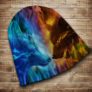 Шапка з 3D принтом на тему-Wolf Colour Fire Всі розміри і сезони. ВСІ Розміри