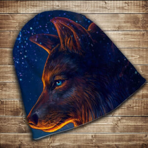 Шапка з 3D принтом на тему-Вовк і зоряне небо Всі розміри і сезони. ВСІ Розміри