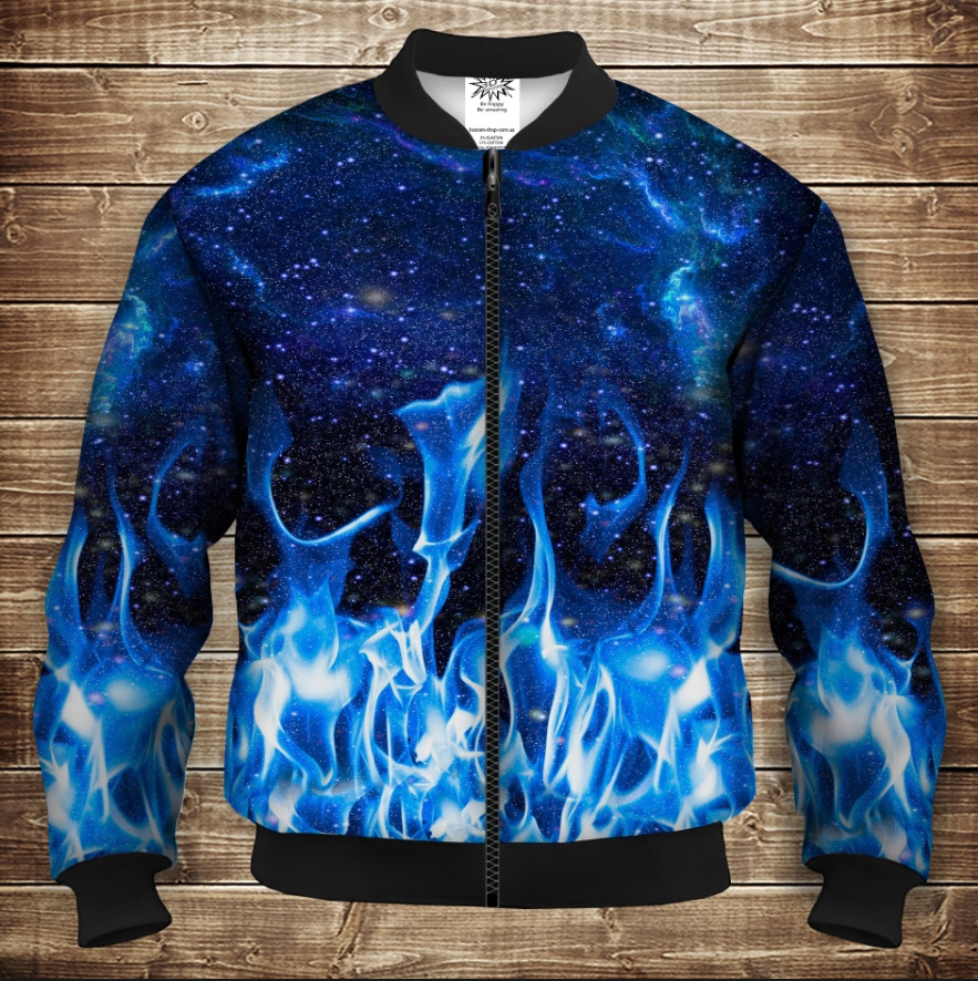 Бомбер з 3D принтом на тему Синій вогонь і Космос Дорослі і Дитячі розміри ВСІ Розміри Преміум тканина