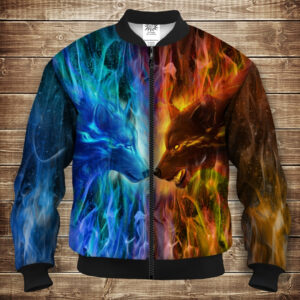 Бомбер з 3D принтом на тему Wolf Colour Fire Дорослі і Дитячі розміри ВСІ Розміри Преміум тканина