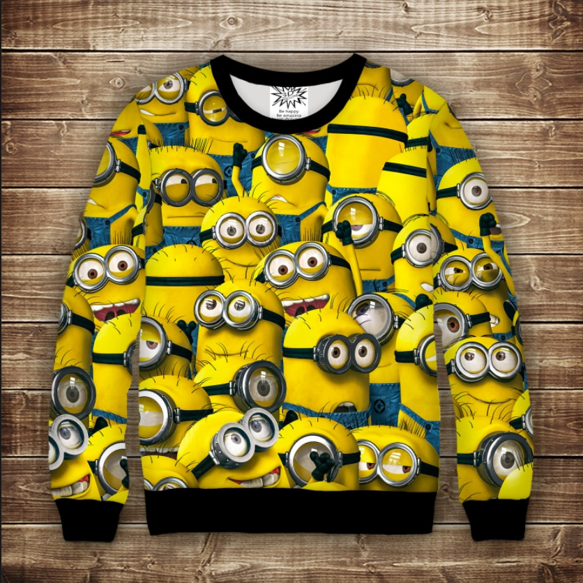Світшот з 3D принтом на тему Minions Дорослі та дитячі розміри ВСІ Розміри Преміум тканина