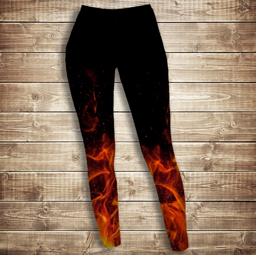 Лосини 3D-Лосини вогняний принт до коліна ВСІ Розміри Преміум тканина