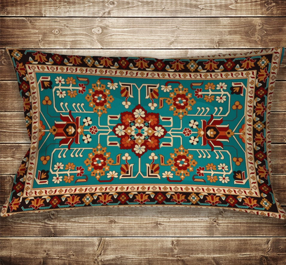 Подушка . c 3D принтом Ковровий бірюзовий перс №5